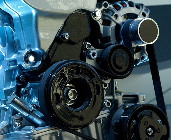 A large engine, showing many components from a side view [do not use as thumbnail]